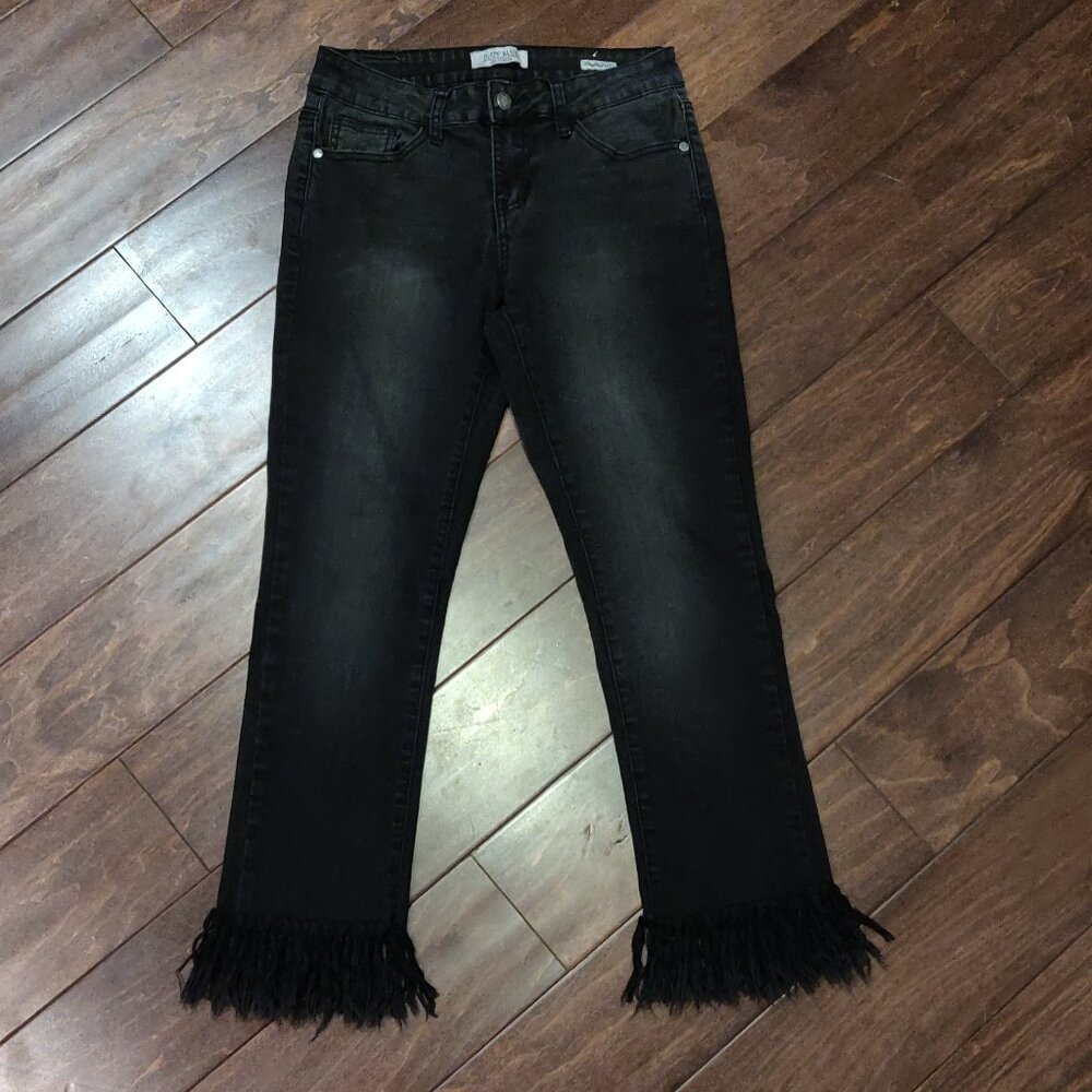 Judy Blue Black Cropped Fringe Hem Jeans